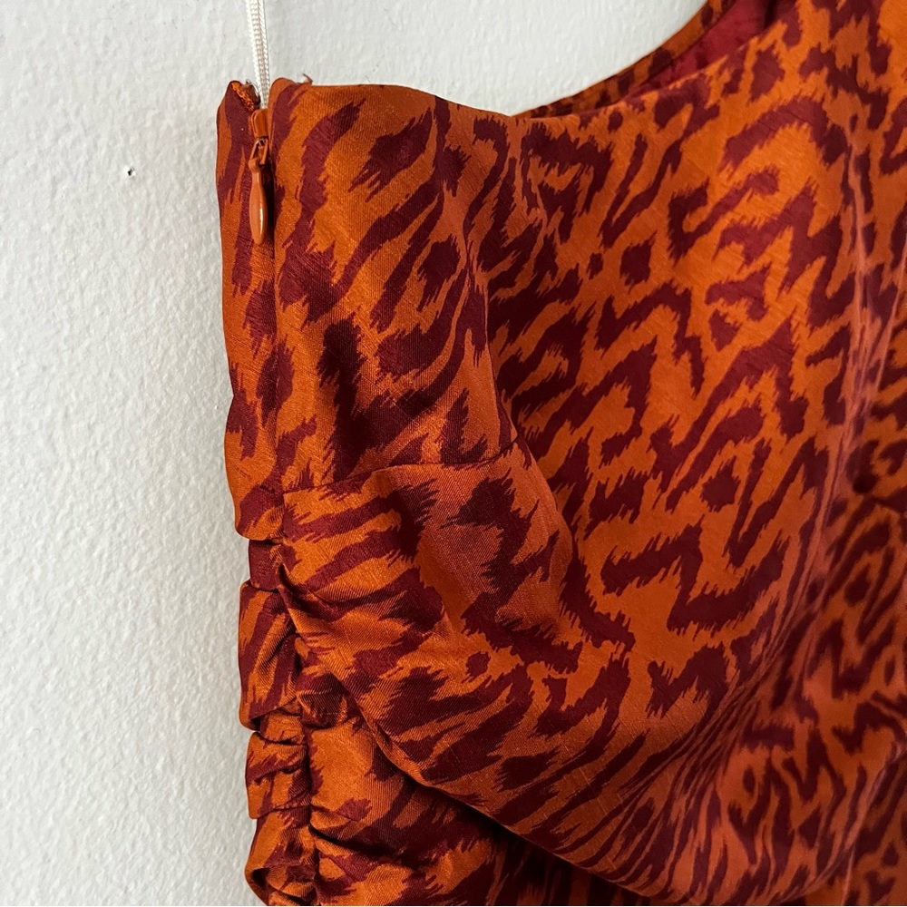 Aritzia Wilfred Rhapsody One Puff Sleeve Animal Print Ruched Mini Dress size 2 - Picture 8 of 16
